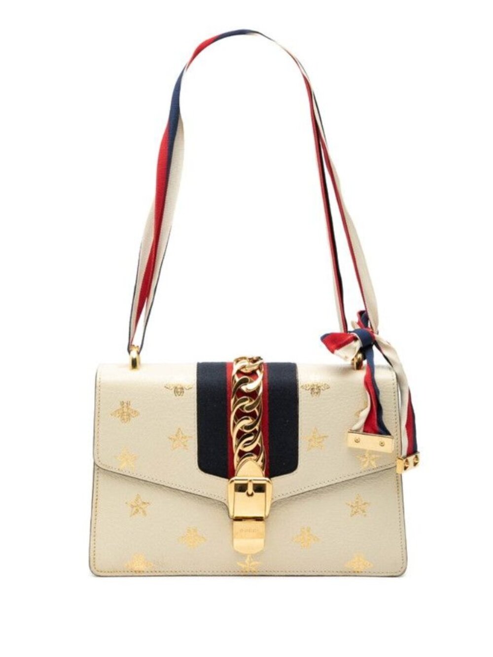 Gucci Sherry Line Sylvie Bi-&star Small Shoulder Bag Ivory Multi Leather